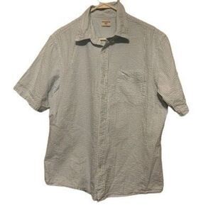 Dockers Size L Blue/White Seersucker Short Sleeved Button Shirt